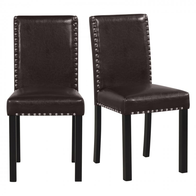 Set of 2/4 Dining Chairs Faux Leather Upholstered Parsons Kitchen Chairs-Set of 2