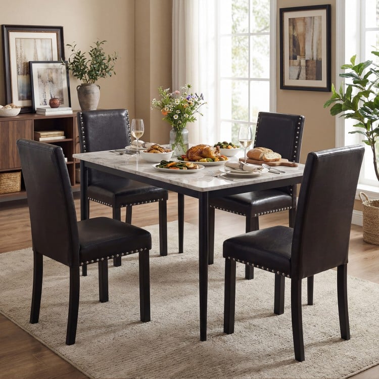 Set of 2/4 Dining Chairs Faux Leather Upholstered Parsons Kitchen Chairs-Set of 2