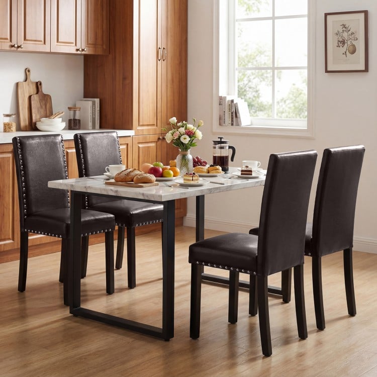 Set of 2/4 Dining Chairs Faux Leather Upholstered Parsons Kitchen Chairs-Set of 4