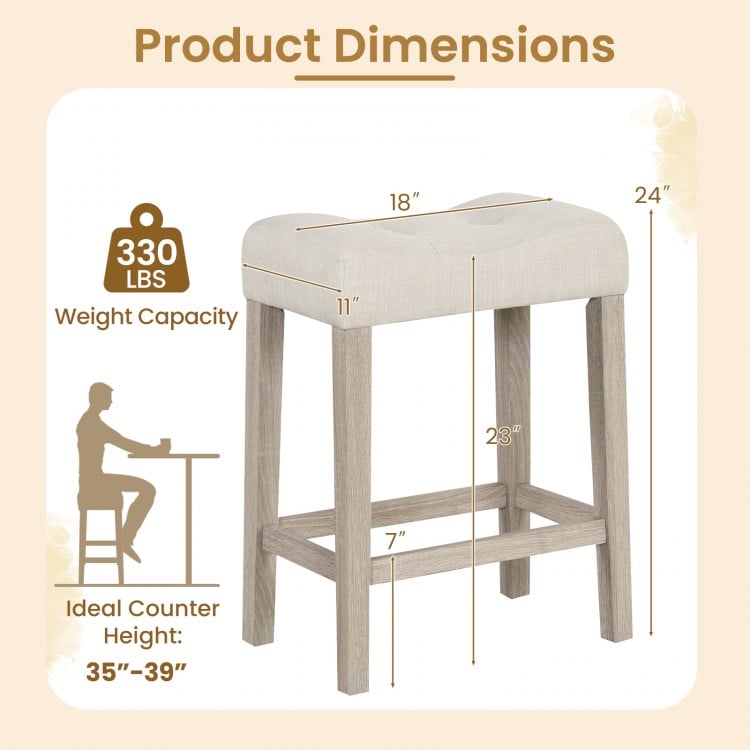 Set of 2 Upholstered Counter Height Bar Stool with Curved Saddle-Seat-Light Gray