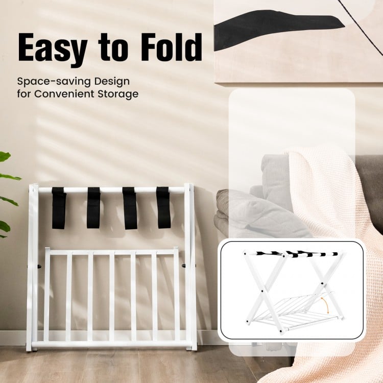 Set of 2 Folding Metal Luggage Rack Suitcase-White