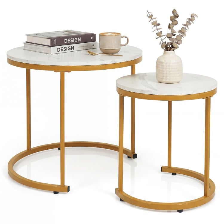 Set of 2 Modern Round Stacking Nesting Coffee Tables-Golden