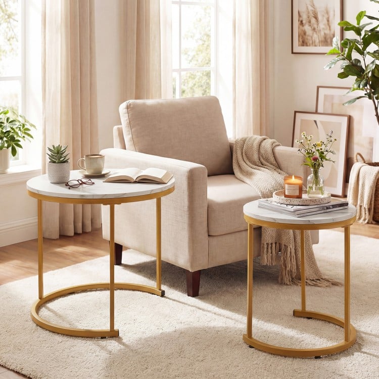 Set of 2 Modern Round Stacking Nesting Coffee Tables-Golden