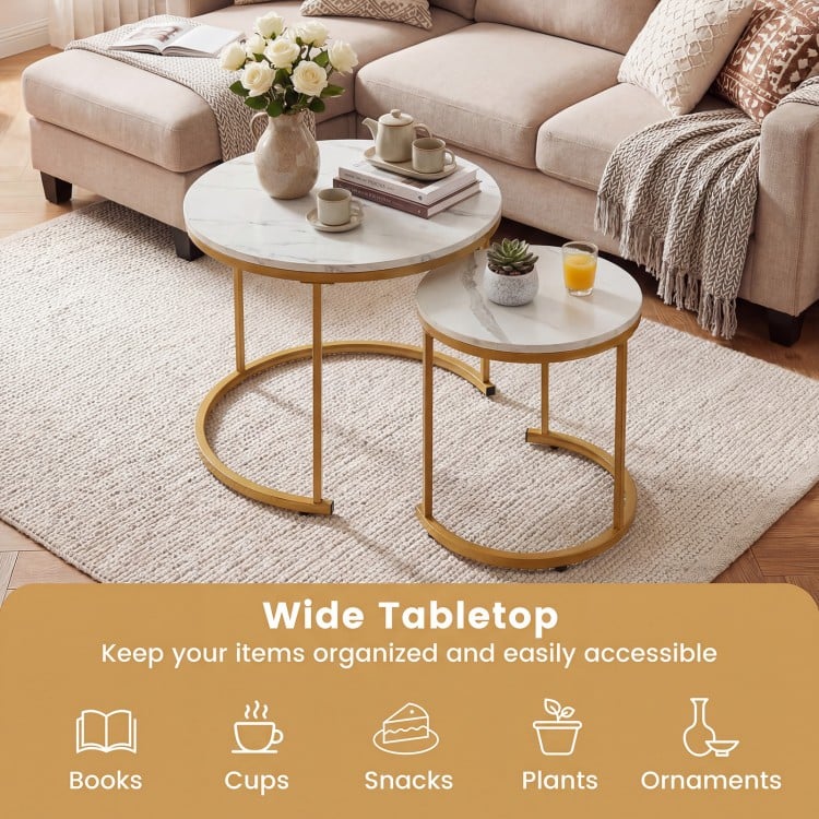 Set of 2 Modern Round Stacking Nesting Coffee Tables-Golden