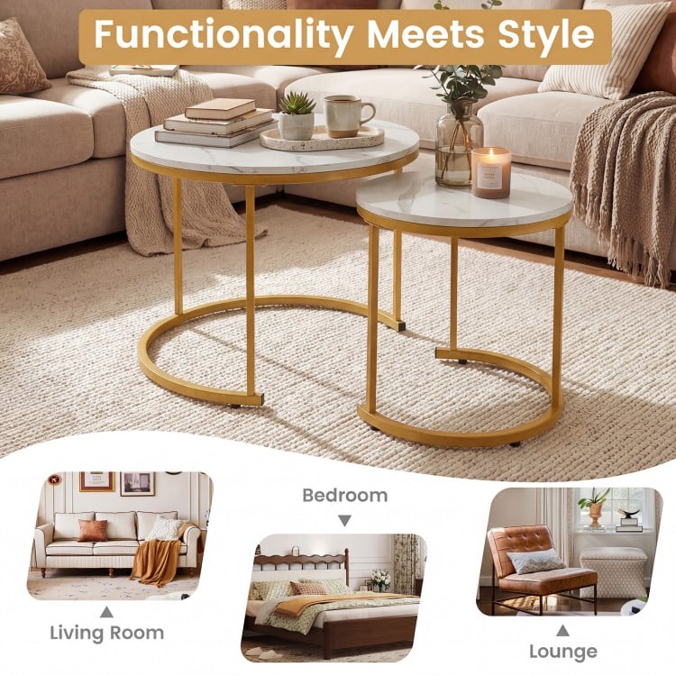 Set of 2 Modern Round Stacking Nesting Coffee Tables-Golden