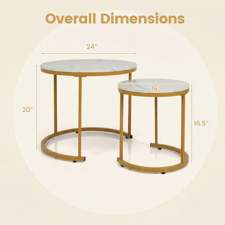 Set of 2 Modern Round Stacking Nesting Coffee Tables-Golden