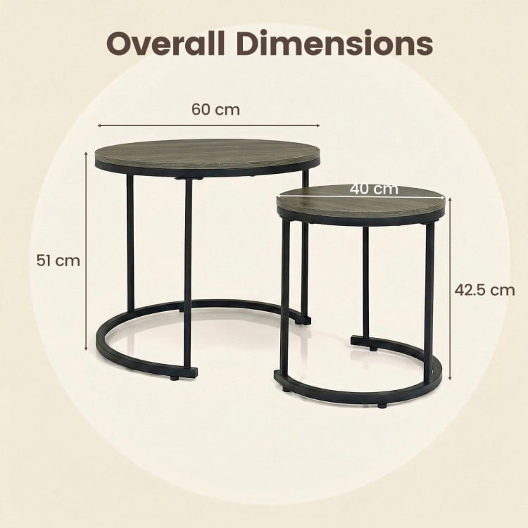 Set of 2 Modern Round Stacking Nesting Coffee Tables-Oak
