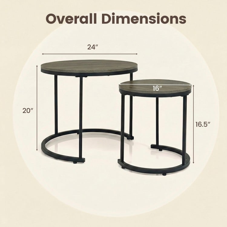 Set of 2 Modern Round Stacking Nesting Coffee Tables-Oak