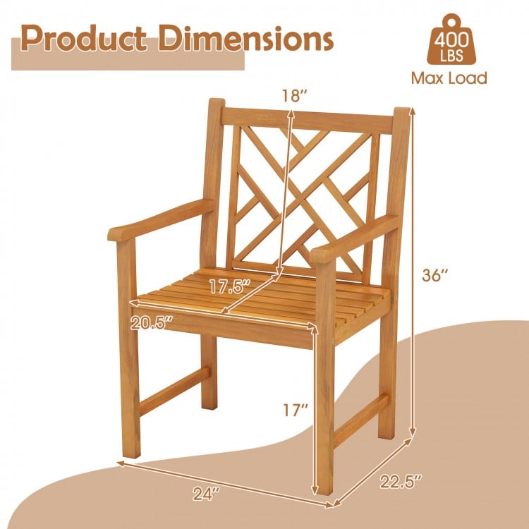 Set of 2 Outdoor Dining Chairs Acacia Wood with Cross-Pattern Backrest