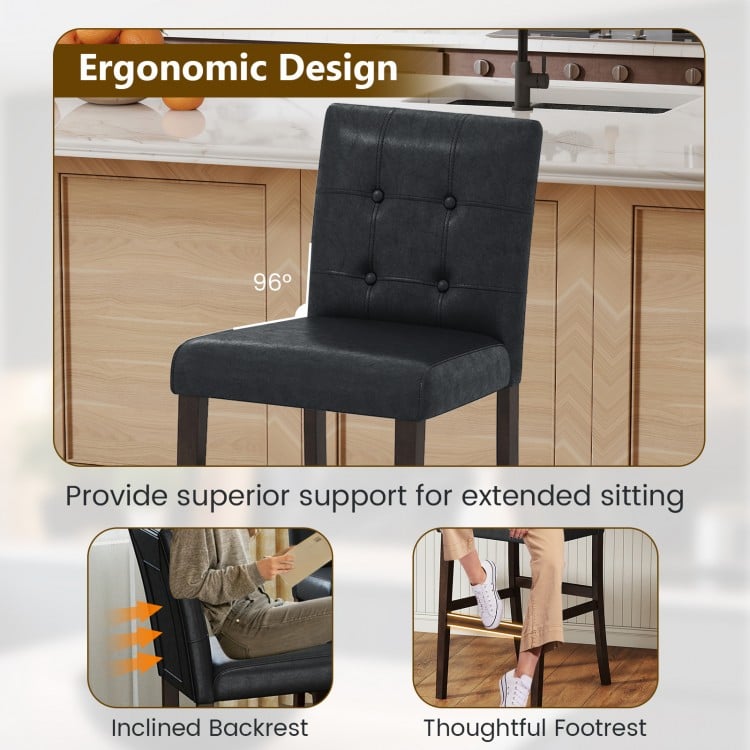 Set of 2 PVC Leather Bar Stools with Solid Wood Legs