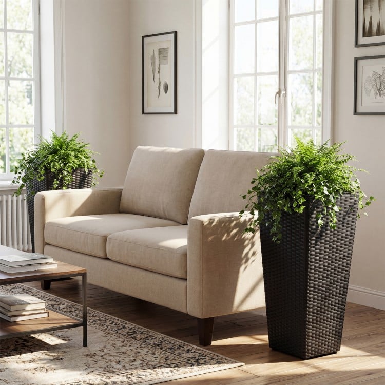 Set of 2 Rattan Tall Plant Pots with Detachable Plastic Liners-Black