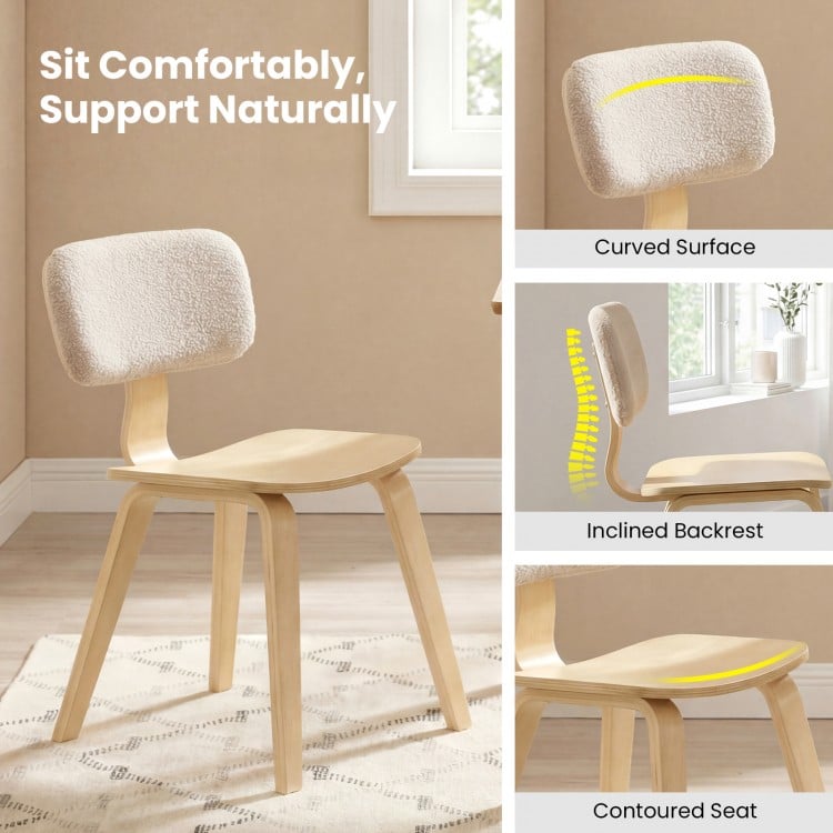 Set of 2 Rubber Wood Dining Room Chairs with Teddy Velvet Padded Backrest-Natural