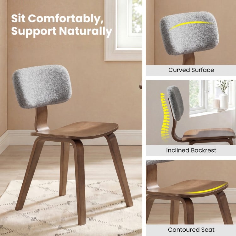 Set of 2 Rubber Wood Dining Room Chairs with Teddy Velvet Padded Backrest-Walnut