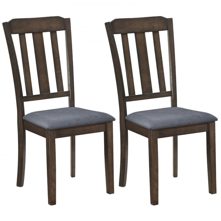 Set of 2 Rubber Wood Dining Room Chairs with Comfortable Backrest-Brown