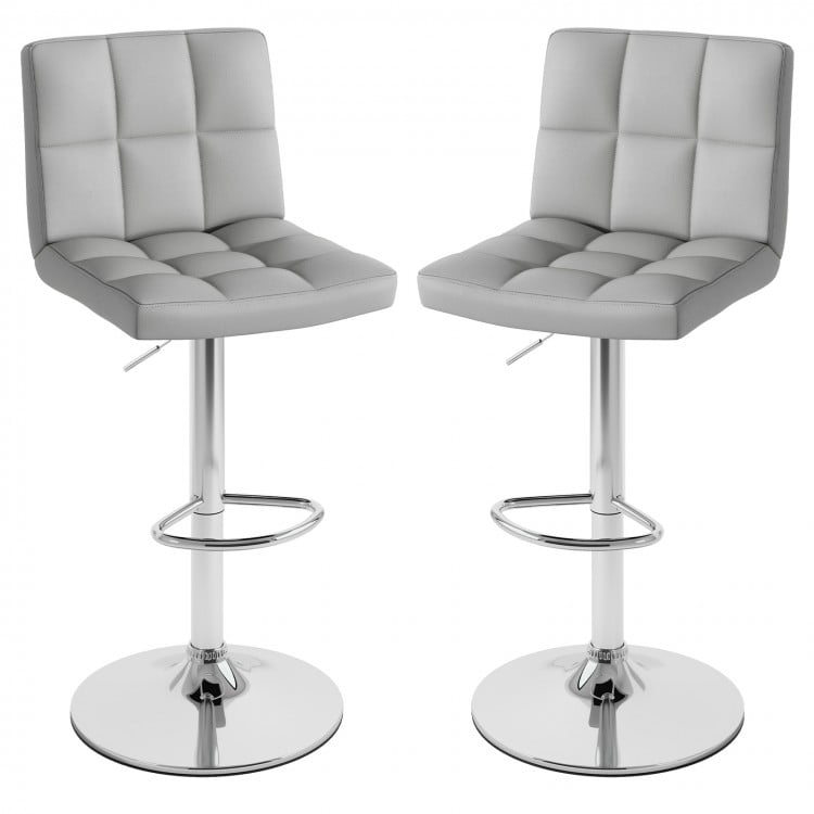 Set of 2 Square Swivel Adjustable Bar Stools with Back and Footrest-Gray