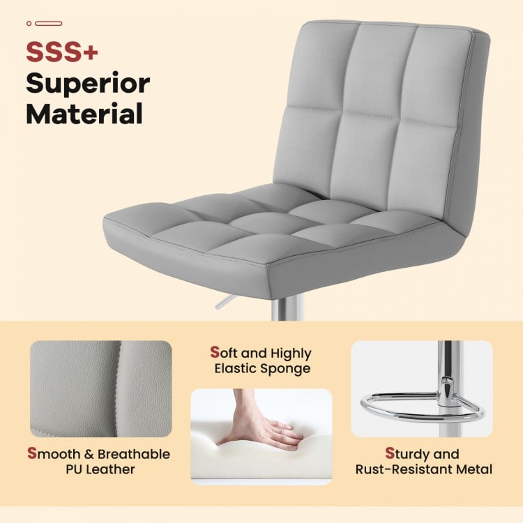 Set of 2 Square Swivel Adjustable Bar Stools with Back and Footrest-Gray