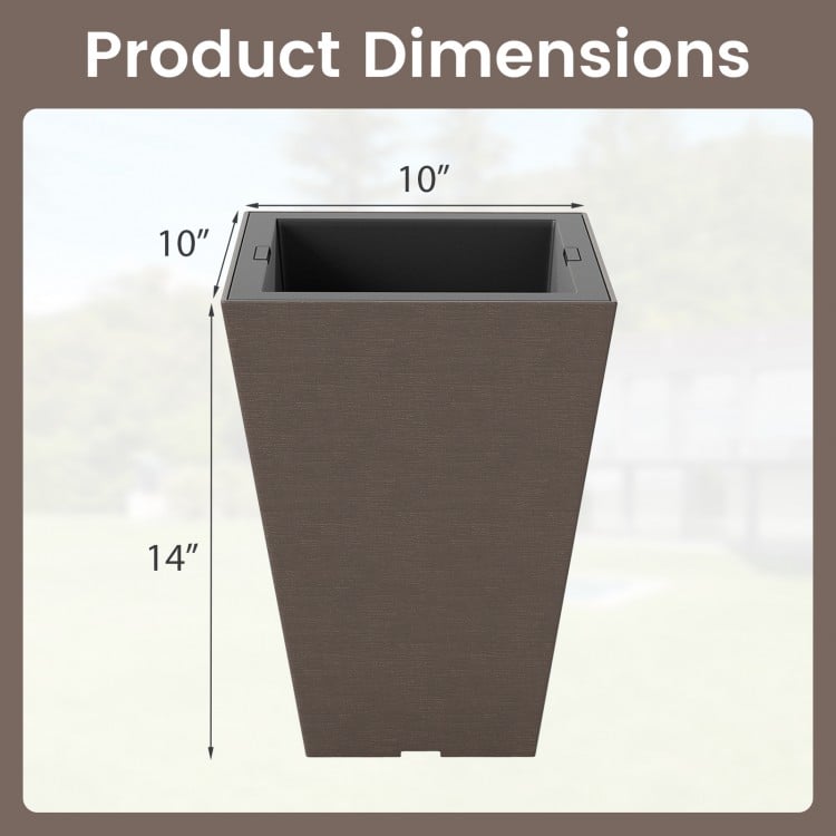 Set of 2 Square Taper Planter with Removable Inner Bucket and Optional Drainage Hole