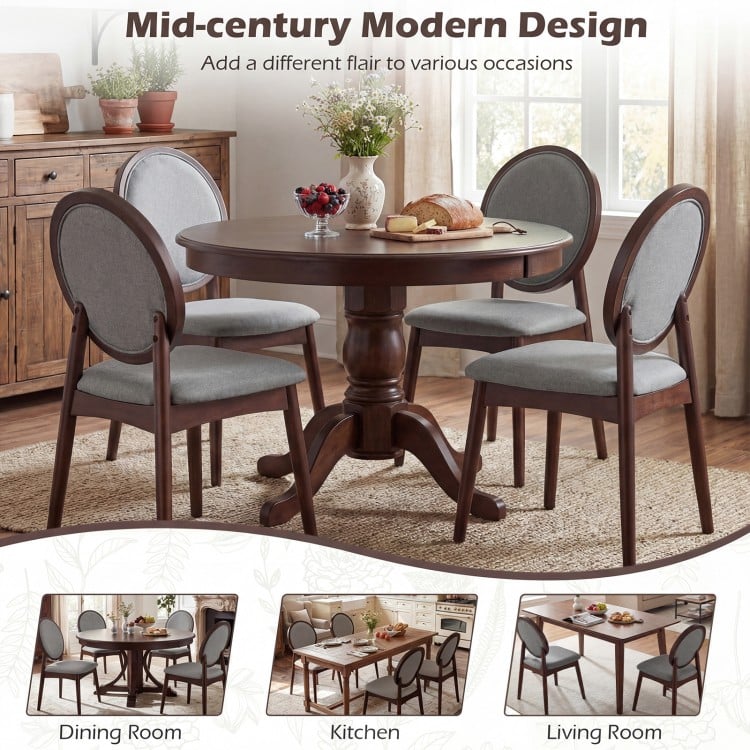 Set of 2 Upholstered Linen Fabric Kitchen Side Chairs with Padded Seat-Gray