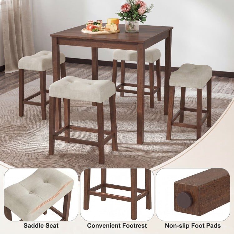 Set of 2 Upholstered Counter Height Bar Stool with Curved Saddle-Seat-Brown