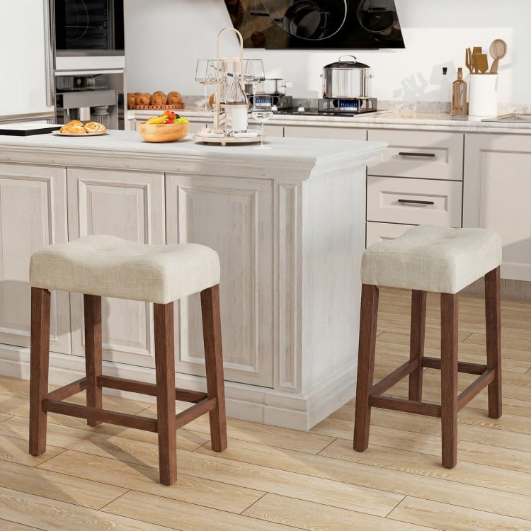 Set of 2 Upholstered Counter Height Bar Stool with Curved Saddle-Seat-Brown