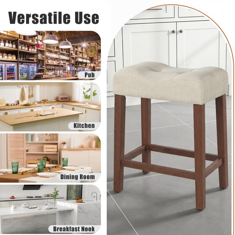 Set of 2 Upholstered Counter Height Bar Stool with Curved Saddle-Seat-Brown