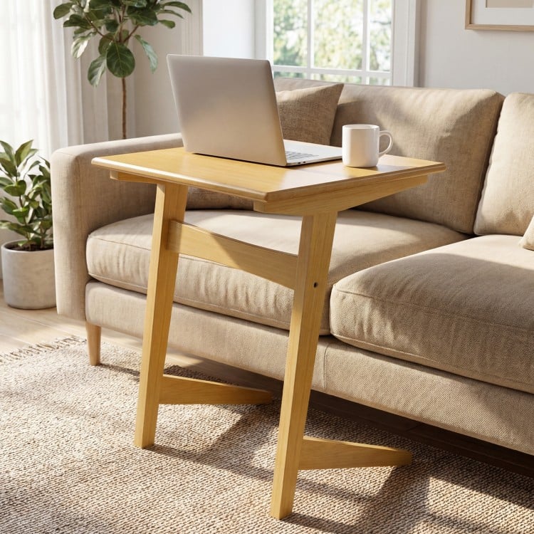 Set of 2 Wood Sofa Side Table C-shaped End Table with Wood Veneered Top