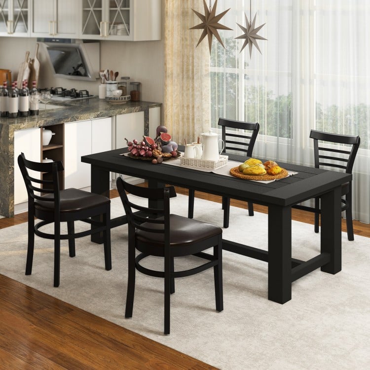 Set of 2 Wooden Dining Chair with Rubber Wood Legs for Restaurant-Black