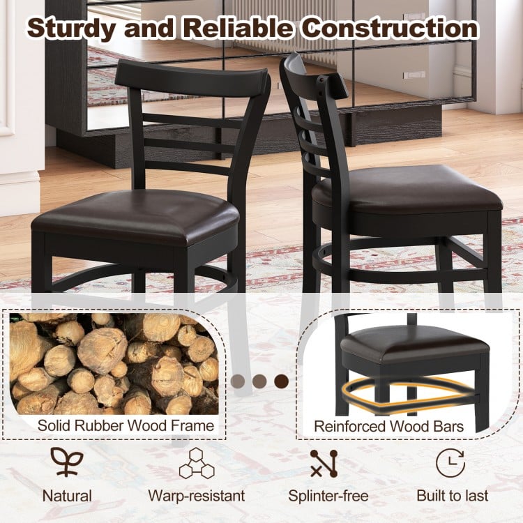 Set of 2 Wooden Dining Chair with Rubber Wood Legs for Restaurant-Black