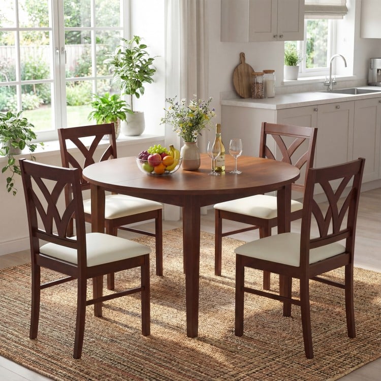 Set of 2 Wooden Dining Chairs Upholstered with Hollowed Backrest and Soft Padded Seat-Brown
