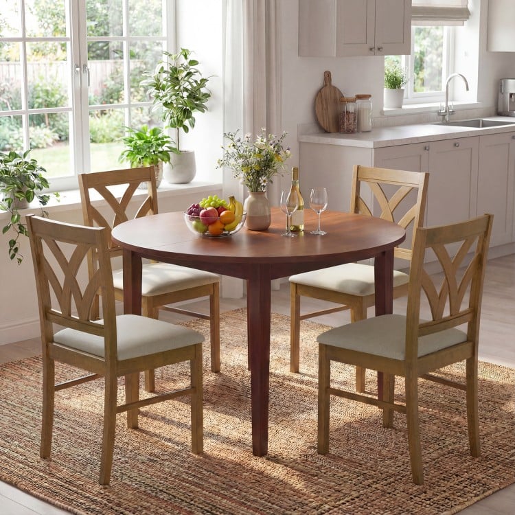 Set of 2 Wooden Dining Chairs Upholstered with Hollowed Backrest and Soft Padded Seat-Oak