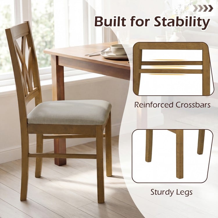 Set of 2 Wooden Dining Chairs Upholstered with Hollowed Backrest and Soft Padded Seat-Oak
