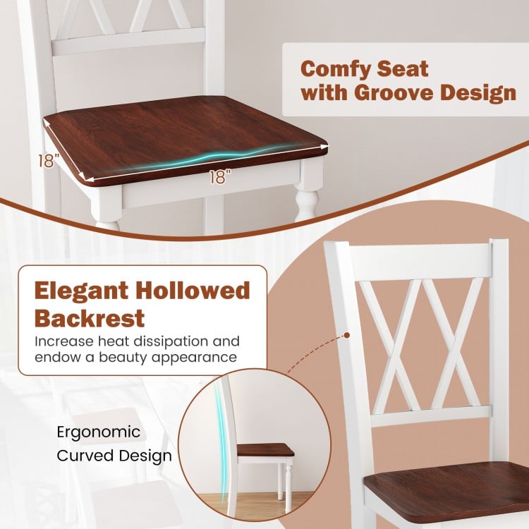 Set of 2 Wooden Farmhouse Kitchen Chairs with Rubber Wood Seat-2 Pieces
