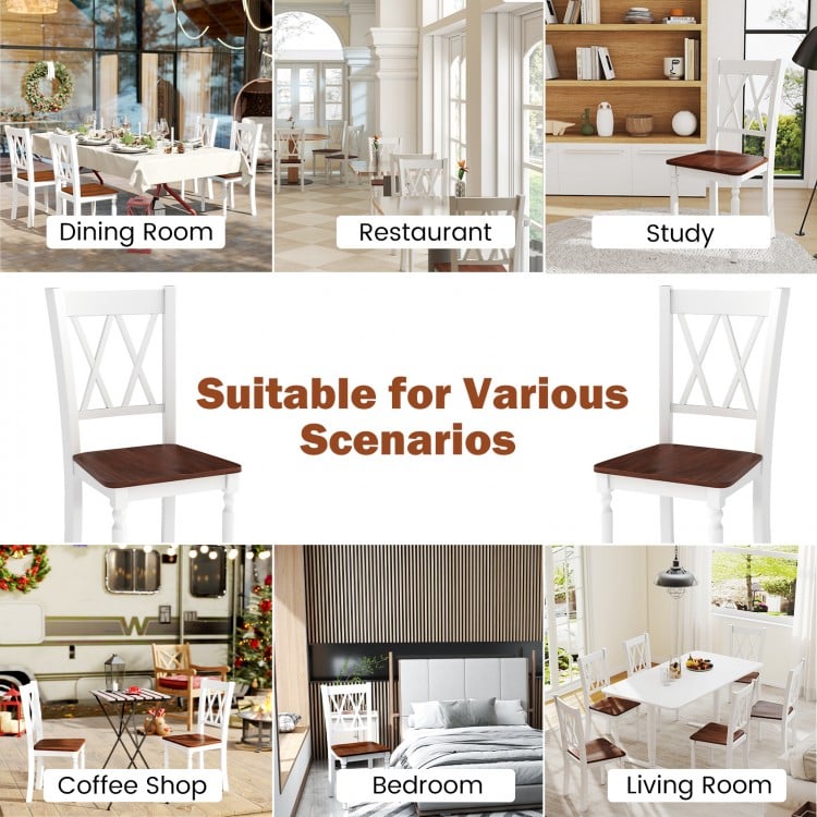 Set of 2 Wooden Farmhouse Kitchen Chairs with Rubber Wood Seat-2 Pieces