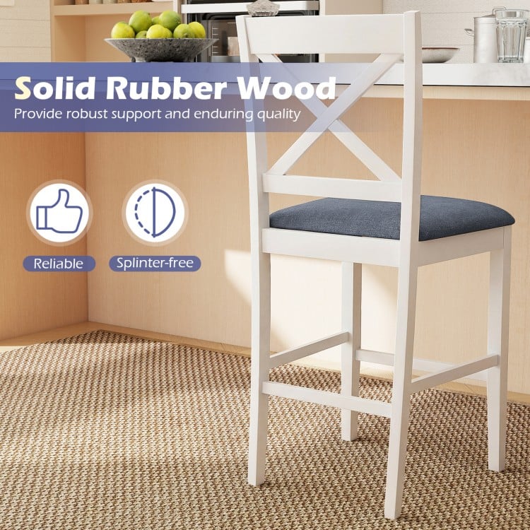 Set of 2 X-Back Bar Stools with Upholstered Cushioned Seats-White