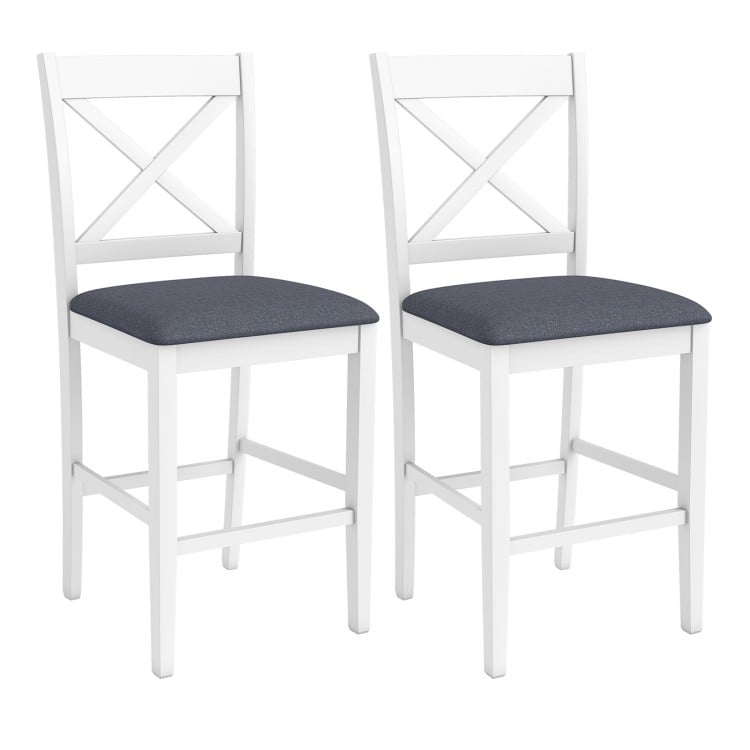 Set of 2 X-Back Bar Stools with Upholstered Cushioned Seats-White