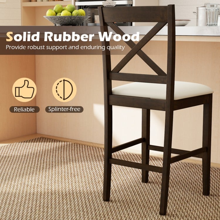 Set of 2 X-Back Bar Stools with Upholstered Cushioned Seats-Brown