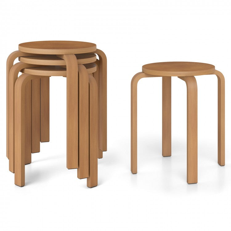 Set of 4 18 Inch Stackable Bentwood Dining Chairs with Round Top-Walnut
