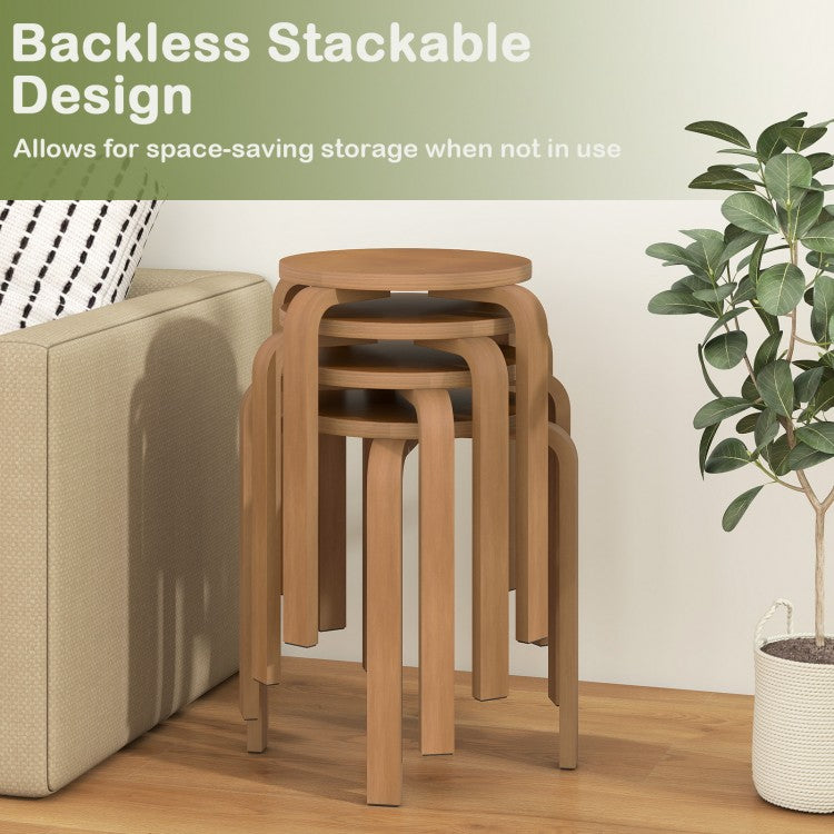 Set of 4 18 Inch Stackable Bentwood Dining Chairs with Round Top-Walnut