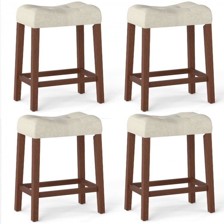 Set of 4 Upholstered Counter Height Bar Stool with Curved Saddle-Seat-Brown