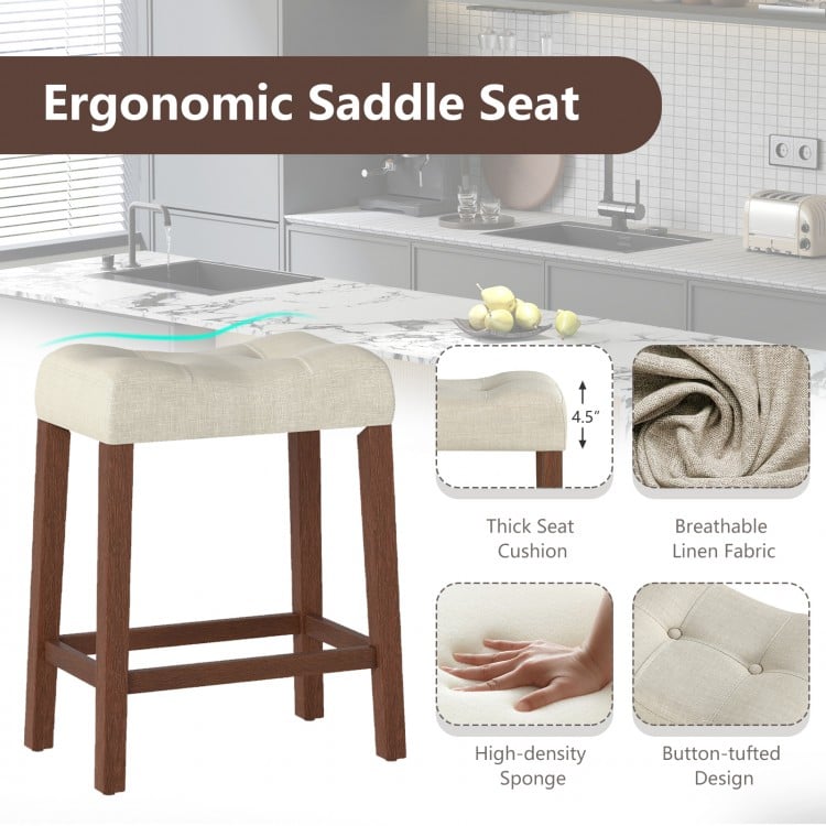 Set of 4 Upholstered Counter Height Bar Stool with Curved Saddle-Seat-Brown