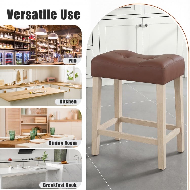 Set of 4 Upholstered Counter Height Bar Stool with Curved Saddle-Seat-Natural