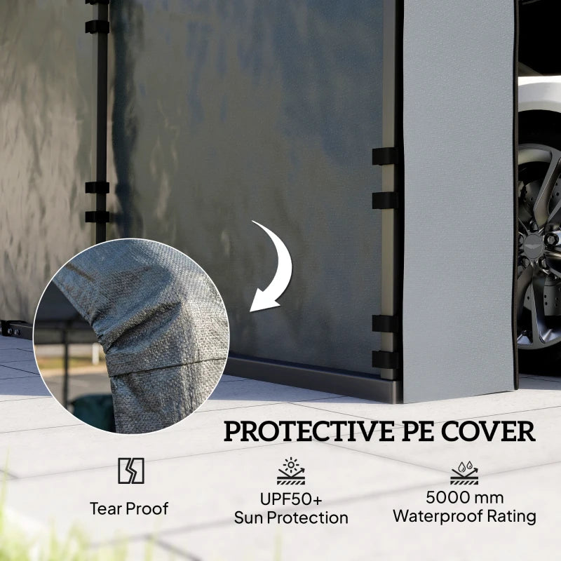 Carport Replacement Canopy Cover Sidewalls for 10' x 15' Carport, UPF50+ Waterproof Garage Car Shelter Tarp, Dark Grey