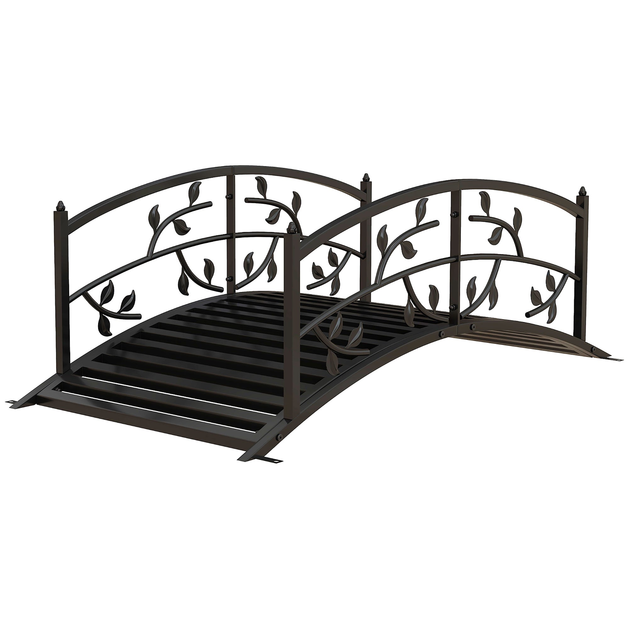 Outsunny 4' Metal Arch Garden Bridge Arc Footbridge with Guardrails and Decorative Vine Pattern, Black