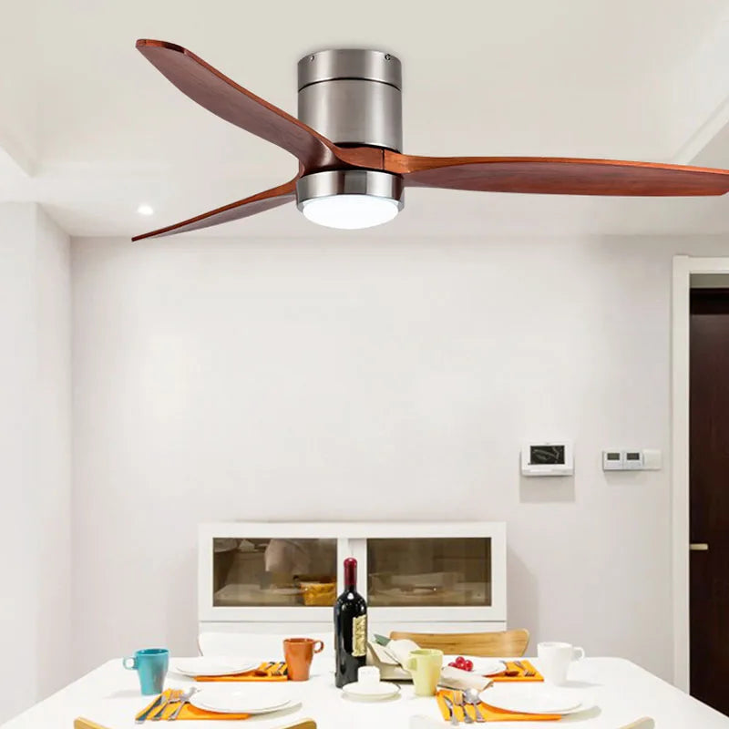 52-Inch Ceiling Fan with Lamp – Modern Indoor Solid Wood, Remote Control, 110-240V Motor
