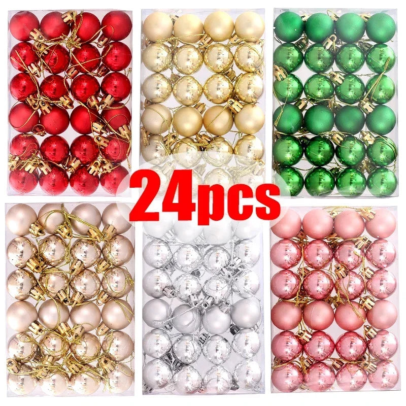 6-24pcs Box Electroplated Balls Christmas Ornament Xmas Tree Pendant Hanging Decoration 3cm Plastic Ball Festival Party Supplies