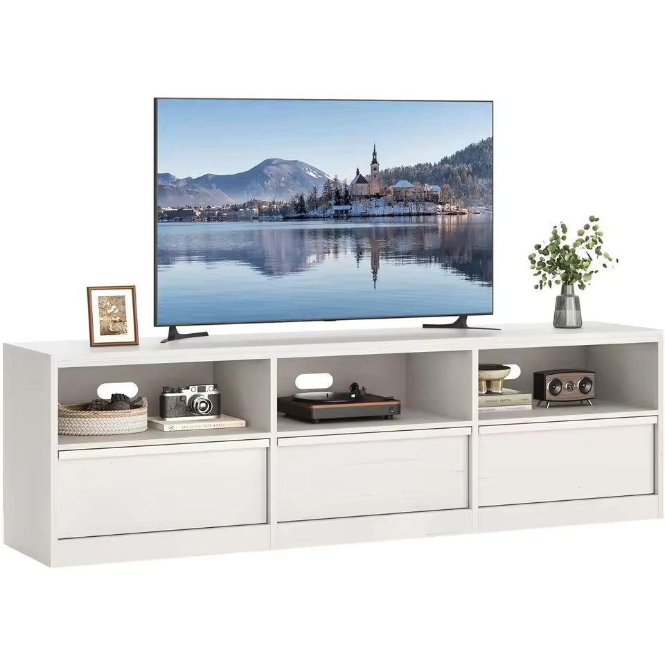 Modern 70" TV Stand with Storage for TVs Up to 85" | Mid-Century Entertainment Center with Drawer & Open Shelves
