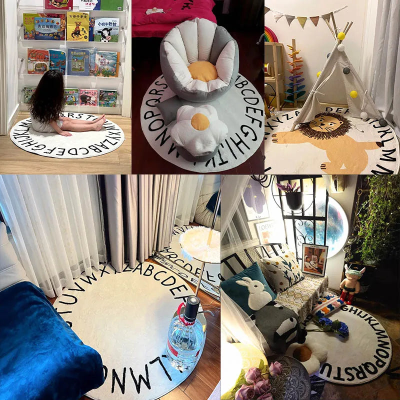 Children Carpet In The Living Room Soft Furry Round Carpet Kids Room Baby Rugs Cartoon Children's Floor Mat Carpet Home Decor