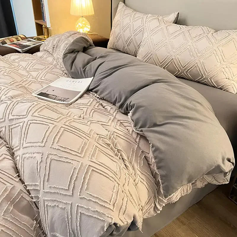Queen Bedding Set - King Size Gray Bed Sheet Set, Bedroom Decor, Double Size Bed Linen, Euro Geometric Duvet Cover