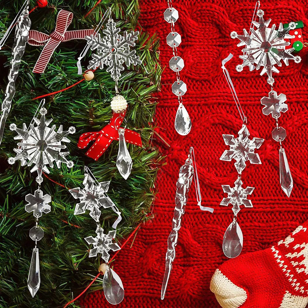 10 PCs Crystal Christmas Ornaments Hanging Acrylic Christmas Snowflake Icicle Drop Crystal Ornaments Christmas Tree Decorations