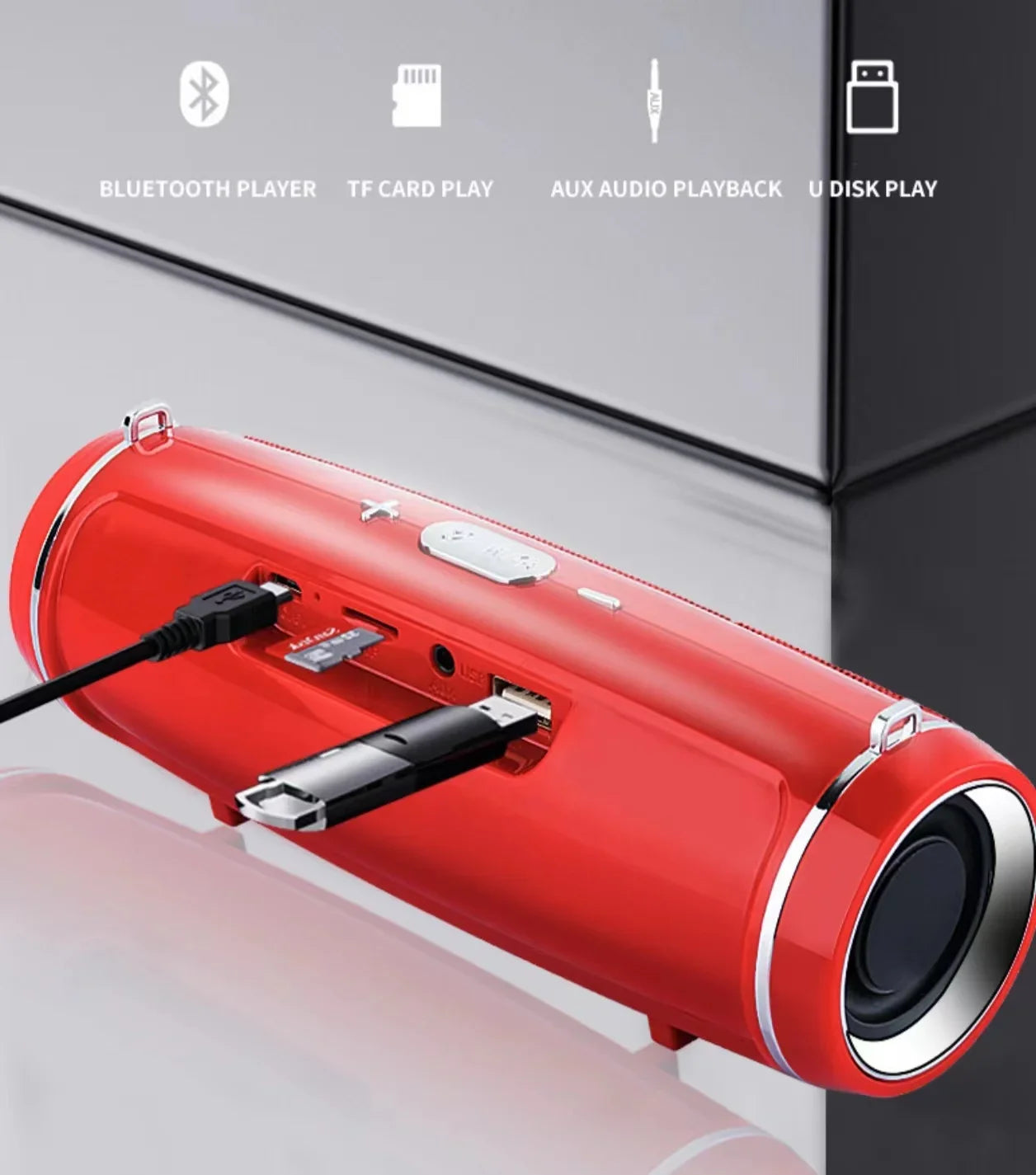 Portable Wireless Bluetooth Speaker - IPX7 Waterproof, Outdoor HIFI Pillar Speaker with Subwoofer, Stereo Sound, FM Radio, TF Card Slot